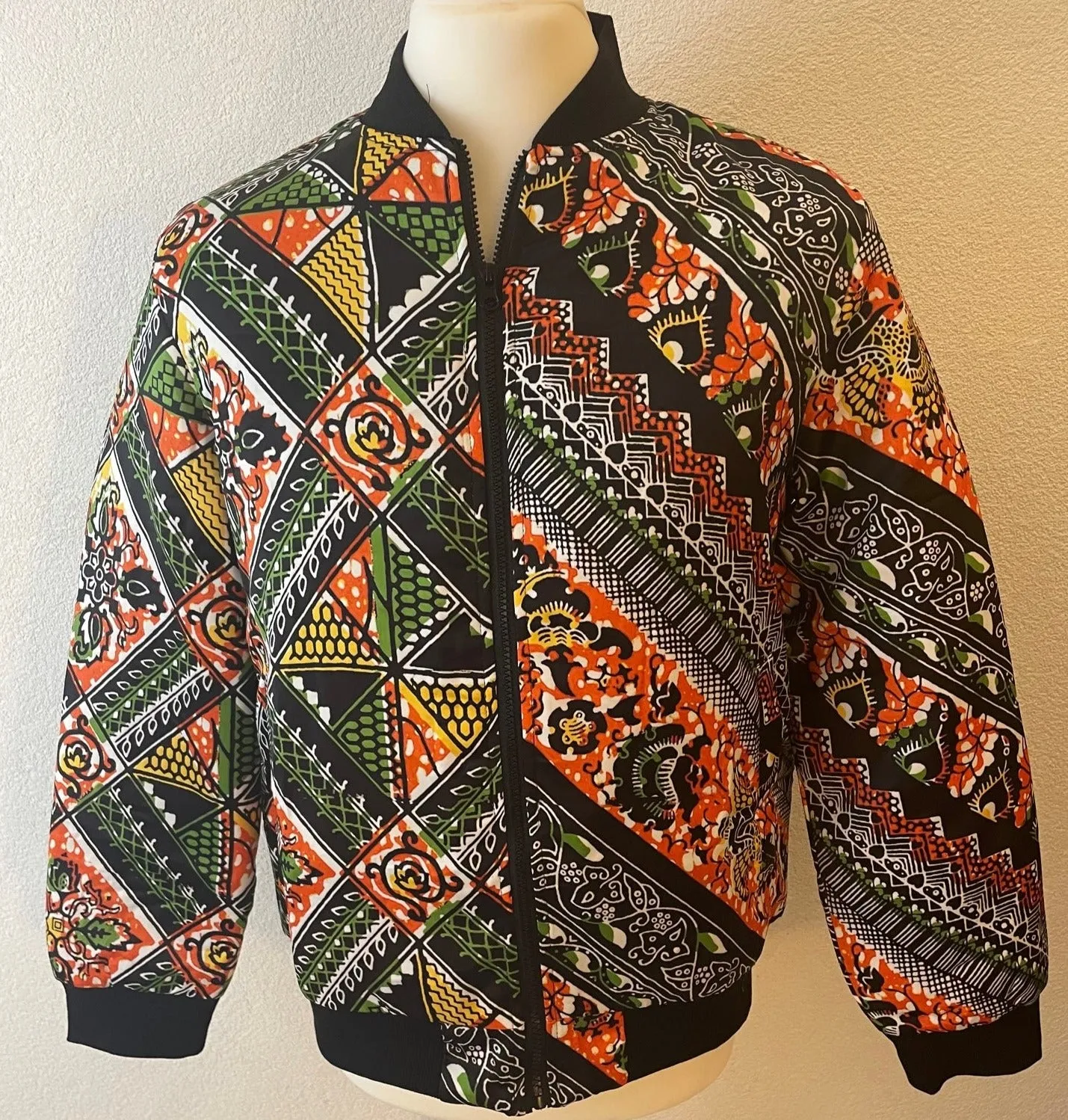 Veste unisex en soie motif wax,  doublée et réversible