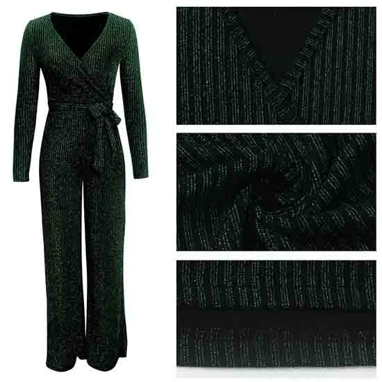 Women Sexy V Neck Sparkly Jumpsuits Long Sleeve Loose Pants Party Clubwear